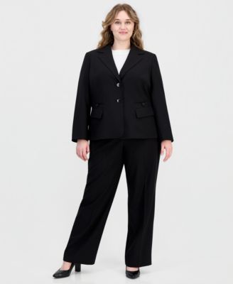 Plus Size Four-Pocket Jacket & Fly-Front Wide-Leg Pants Suit