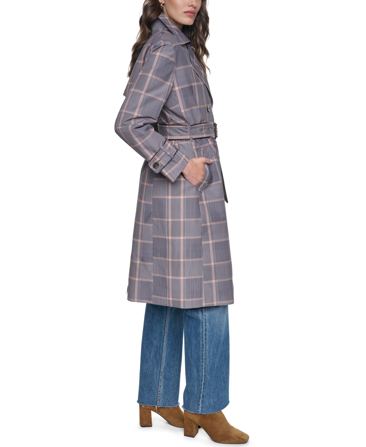 Women's Plaid Trench Coat