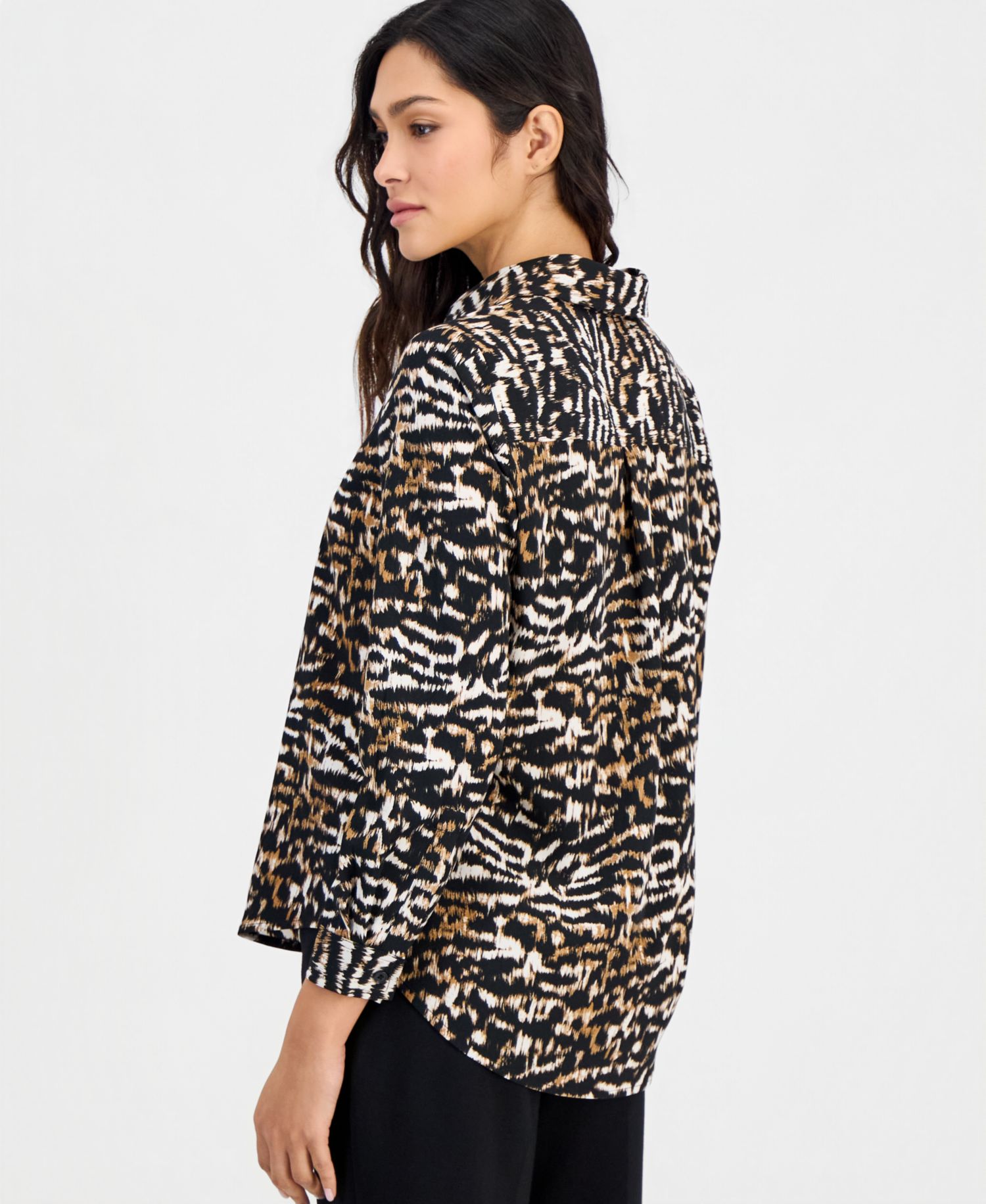 Petite Printed Button-Front Blouse