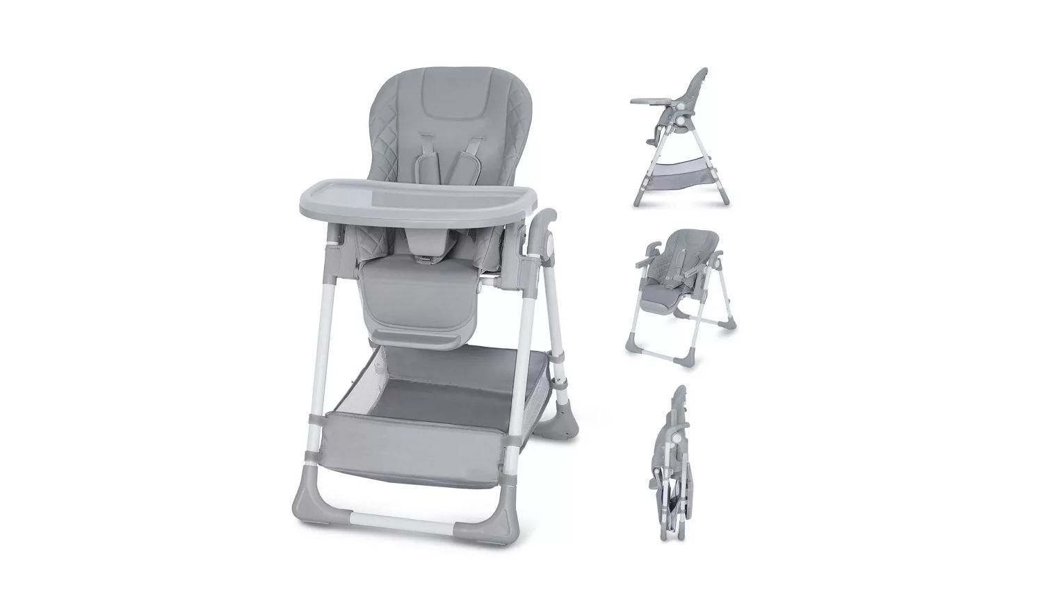 Convertible Baby High Chair with Adjustable Height, Double Tray and Compact Fold