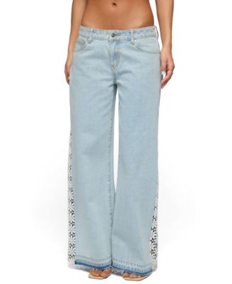 Women's Crochet Panel Low Rise Wide Leg Jeans