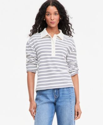 Women's Stripe Pique Long-Sleeve Polo Shirt