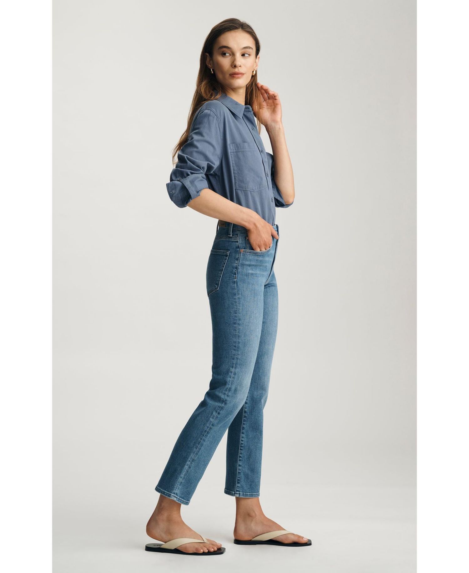 Women's Kendra High Rise Straight Leg In Mid Brushed Flex Blue