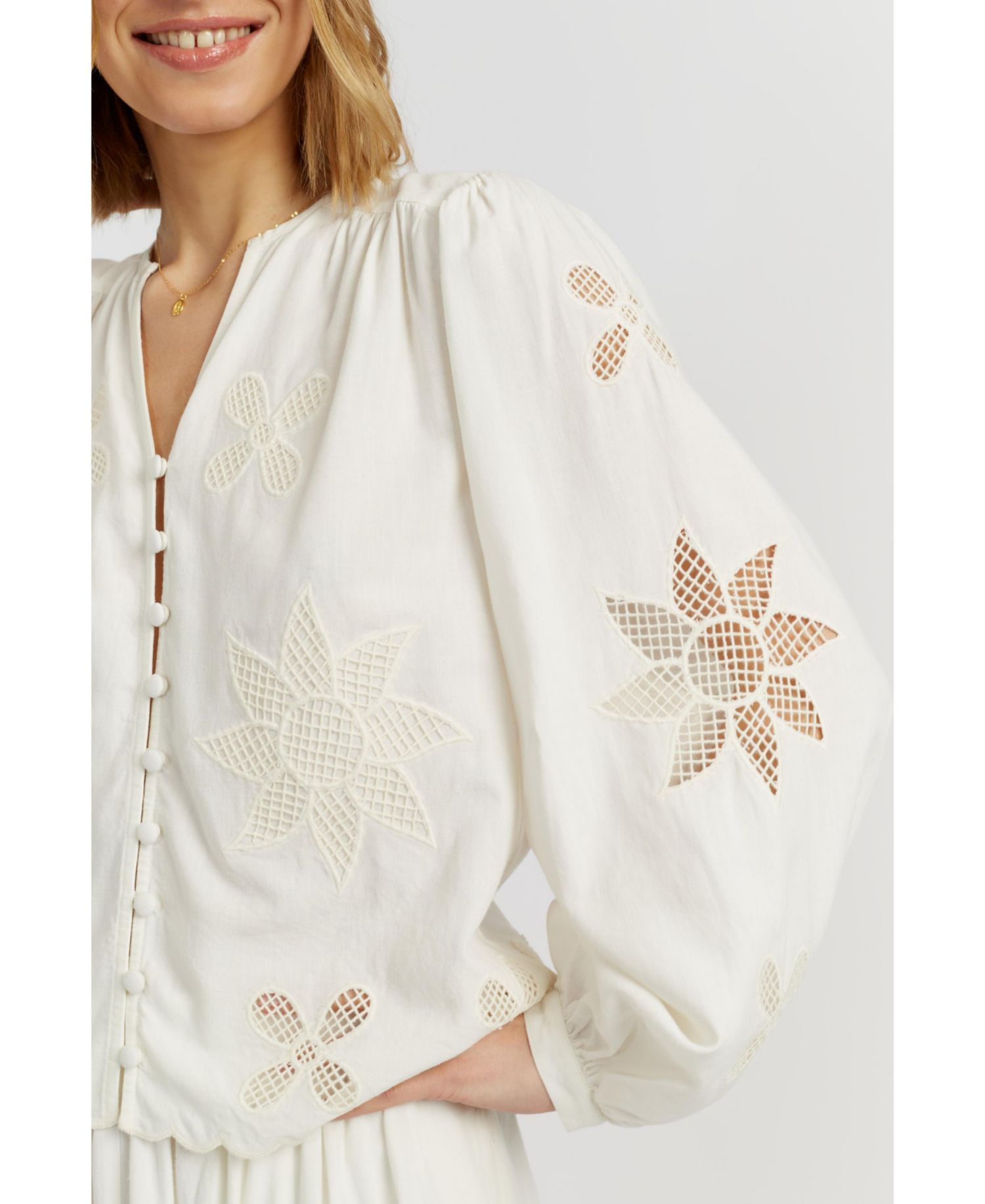 Women's Linen-Blend Broderie Blouse
