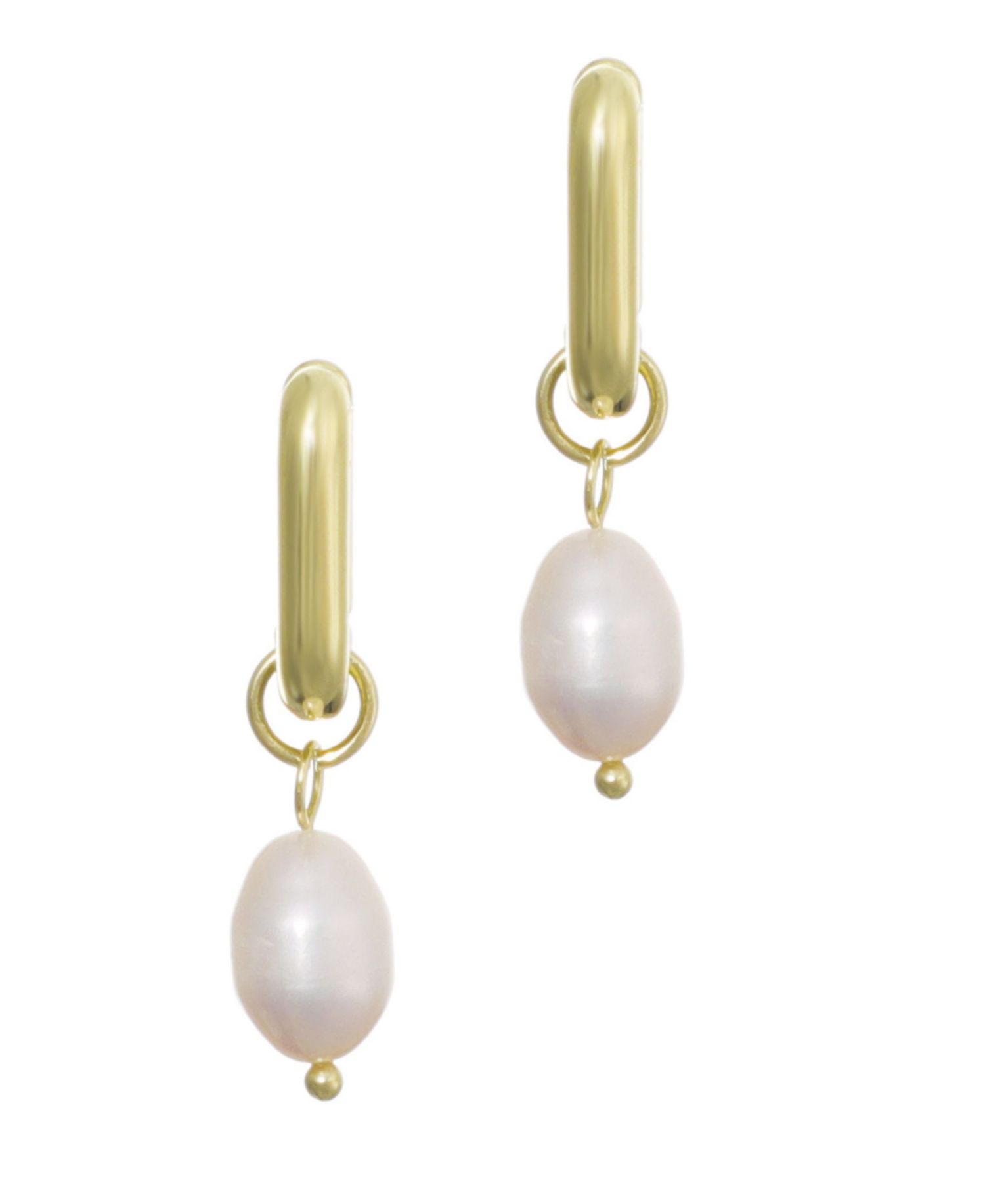 Gold-Plated Freshwater Pearl Detachable Rectangle Huggie Hoop Earrings