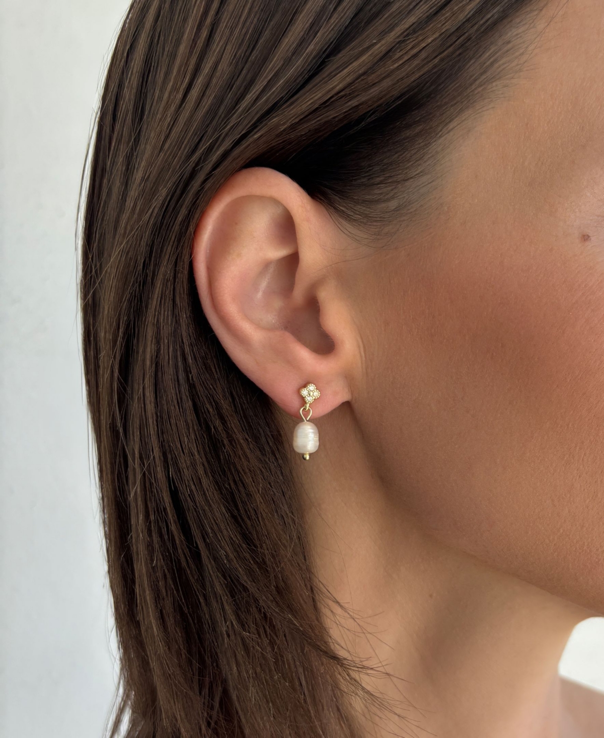 Adornia Gold Natural Freshwater Imitation Pearl Cubic Zirconia Clover Drop Earrings