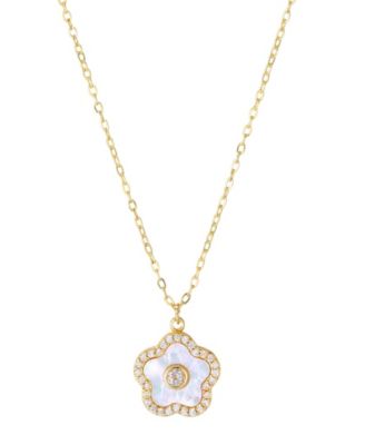 Gold-Plated Pearl Flower Center Stone Pendant Necklace
