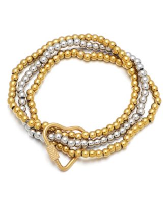 Tarnish Resistant Gold and Silver Bead Bracelet with Heart Lock Set