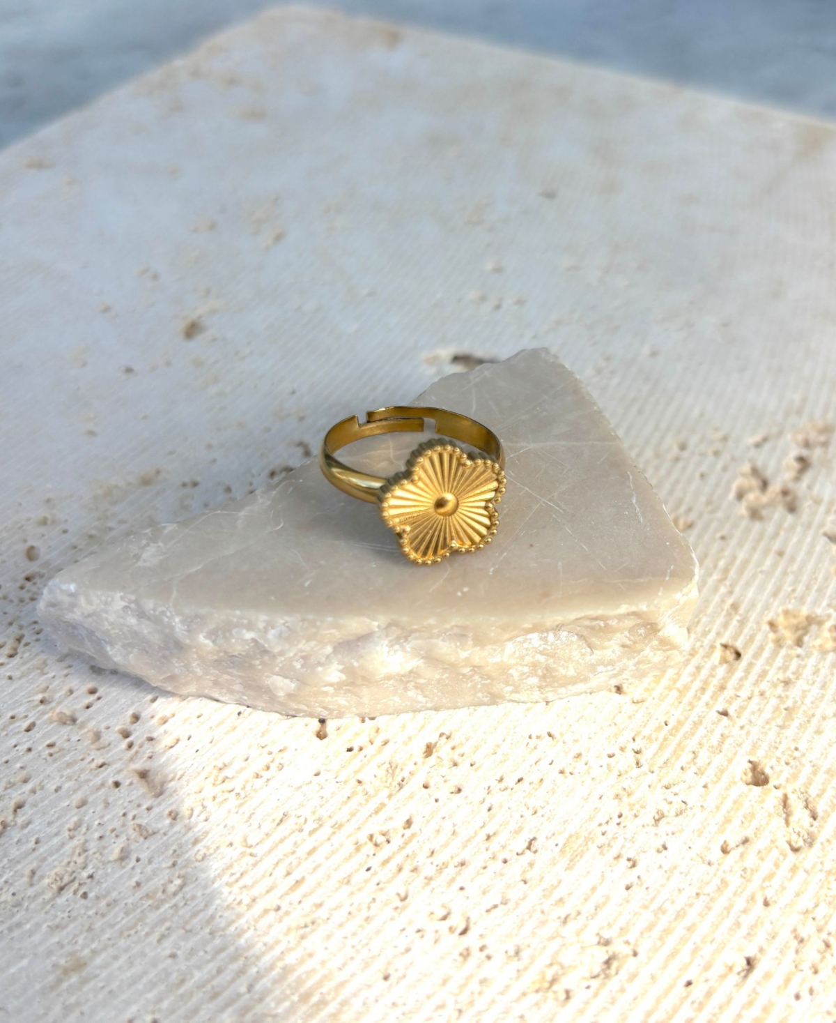 Adornia Tarnish Resistant Gold Adjustable 5-Leaf Clover Ring