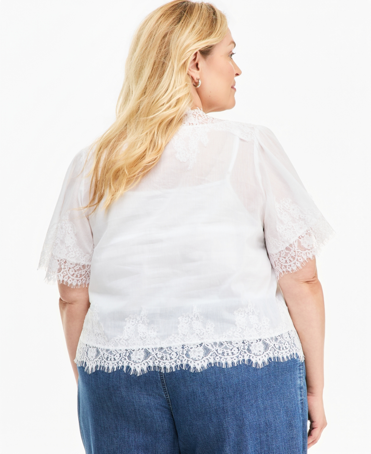 On 34th Plus Lace Short-Sleeve Blouse, Macy's Exclusive