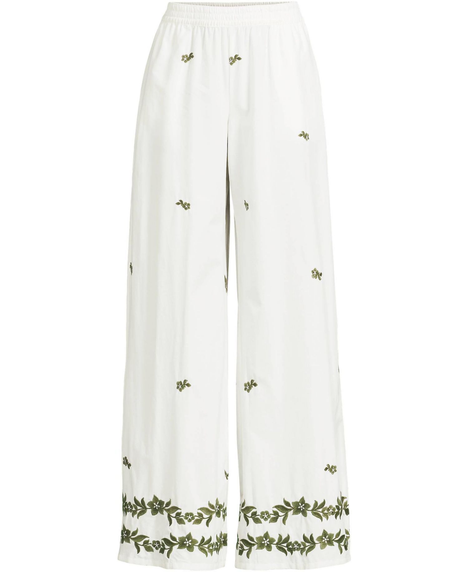 Women's Poplin High Rise Extra Wide Leg Embroidered Pants