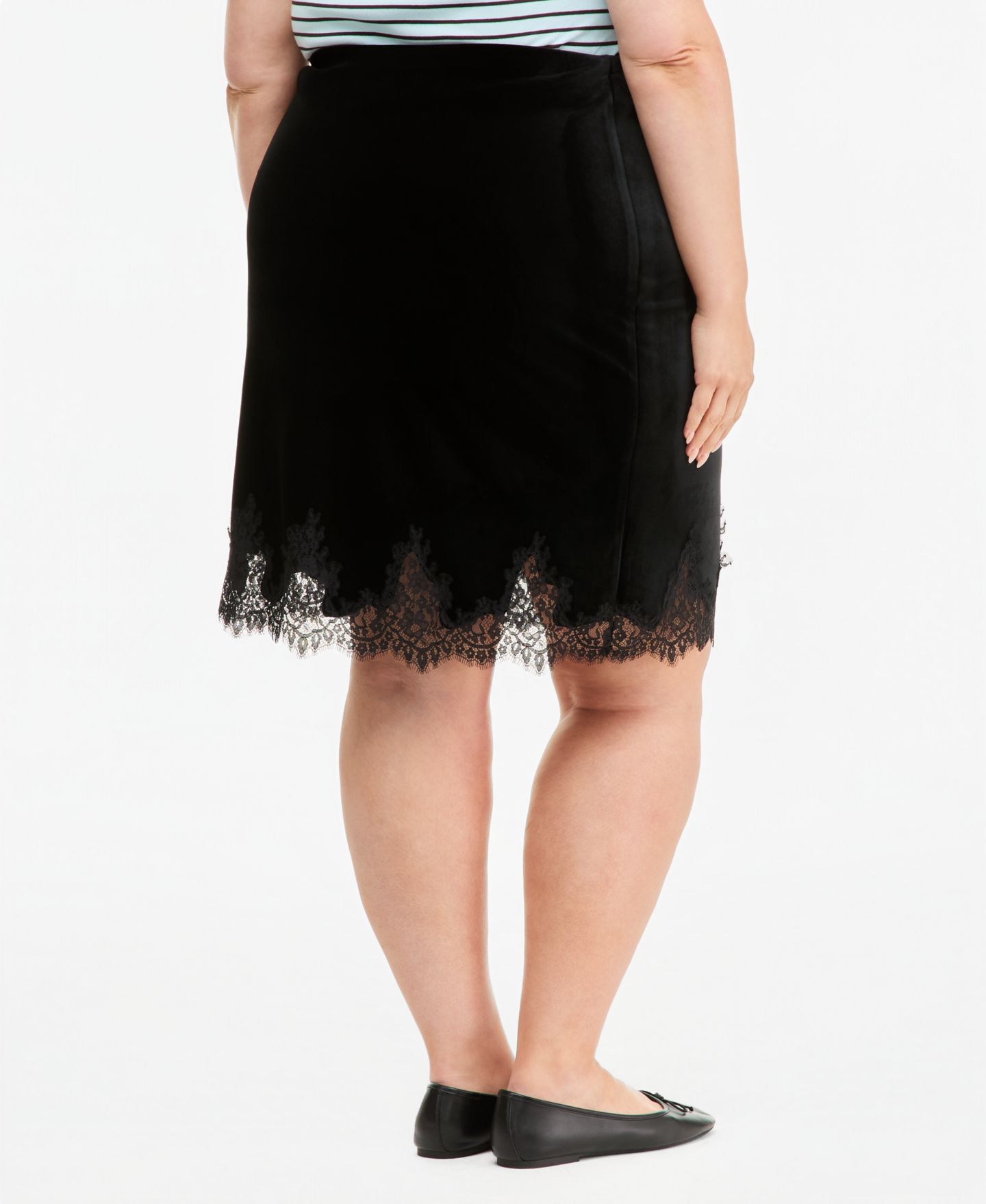 Женская юбка On 34th Trendy Plus Size Velvet Lace-Hem, цвет: Глубокий чёрный — фото 2