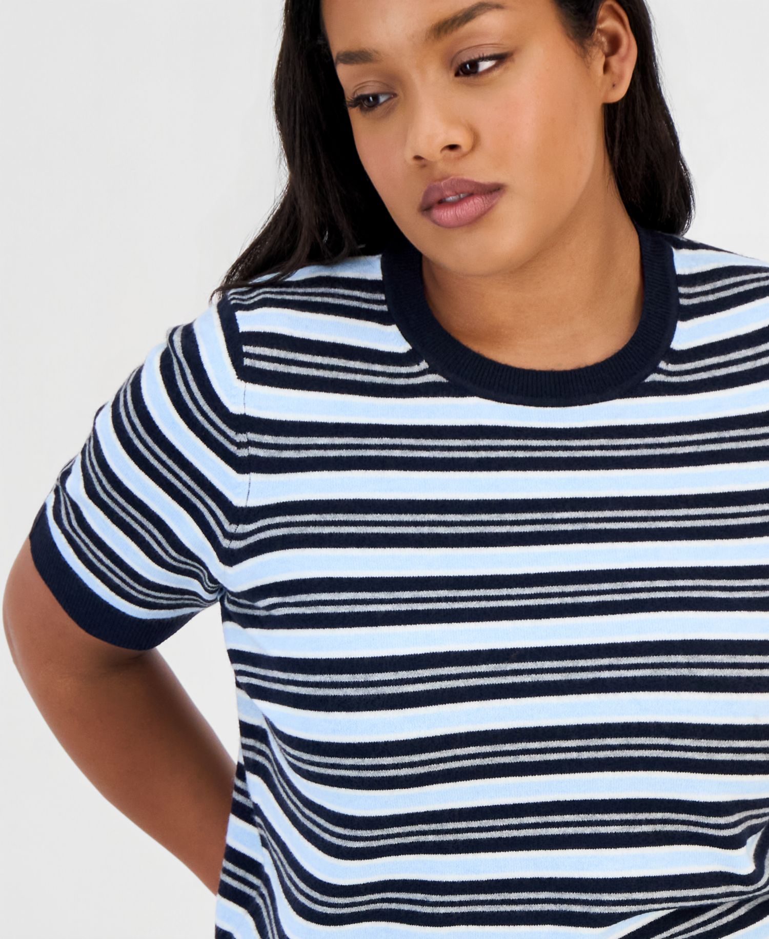 Trendy Plus Size Mallory Striped Sweater-Knit T-Shirt