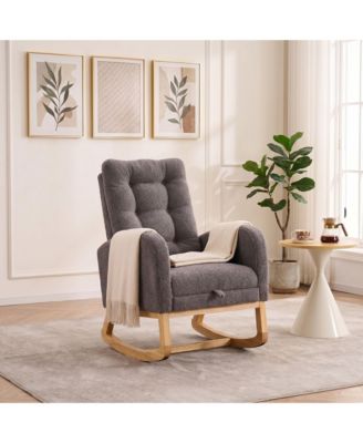 Upholstered High Back Accent Rocking Chair with Footrest and Storage Pocket for Living Room