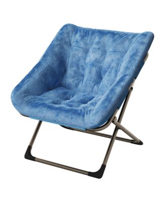 Collapsible Faux Fur Saucer Chair - No Assembly Folding Lounge Seat with Metal Frame, Multiple Colors and Gold Legs