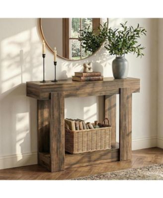 41.34" Console Table with Storage Shelf, Narrow Entryway Table, Farmhouse Sofa Table Behind Couch