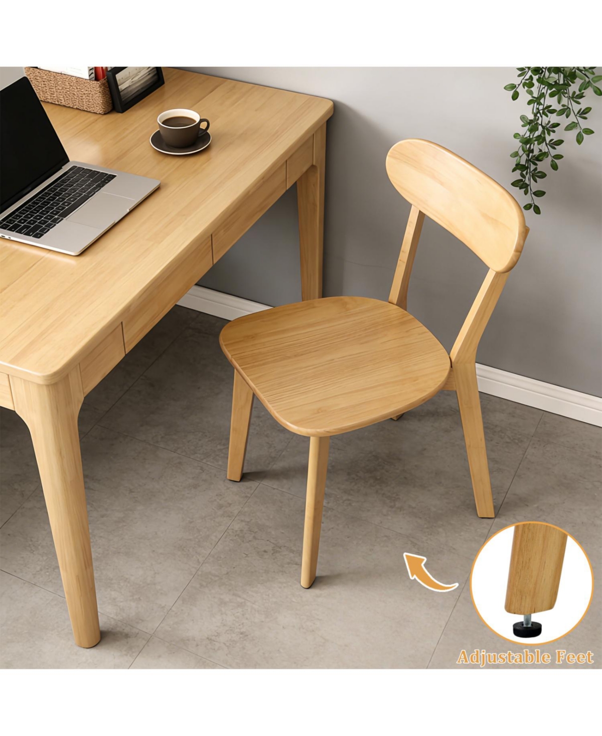 Rainsken Modern Dining Chairs Set of 4, Adjustable Foot Pads, Stable Reinforced Design, with Curved Backrest,for Dining Room, Study, Cafe