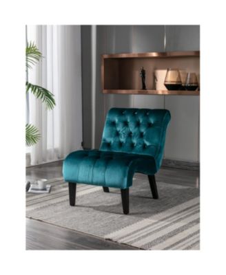 Comfy Velvet Accent Chair, with Tufted Backrest, Upholstered Armless Side Chair, with Solid Rubber Wood Legs, for Bedroom, Living Room