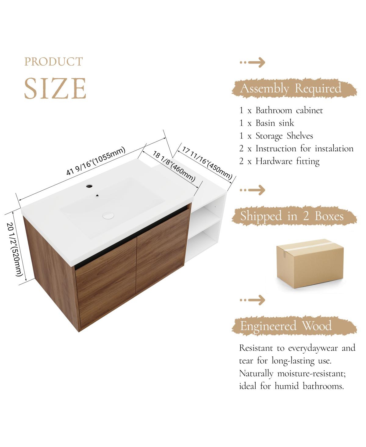 Sillysis Wall Mounted Bathroom Vanity with Resin Sink and Open Storage Shelves for Modern Small Bathrooms