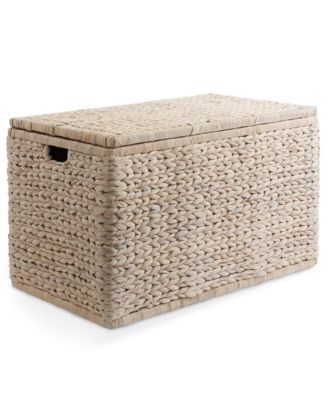  Storage Chest with Lid, Handles, Safety Hinge - , Water Hyacinth Wicker Storage Trunk for Bedroom, Entry Way, Living Room