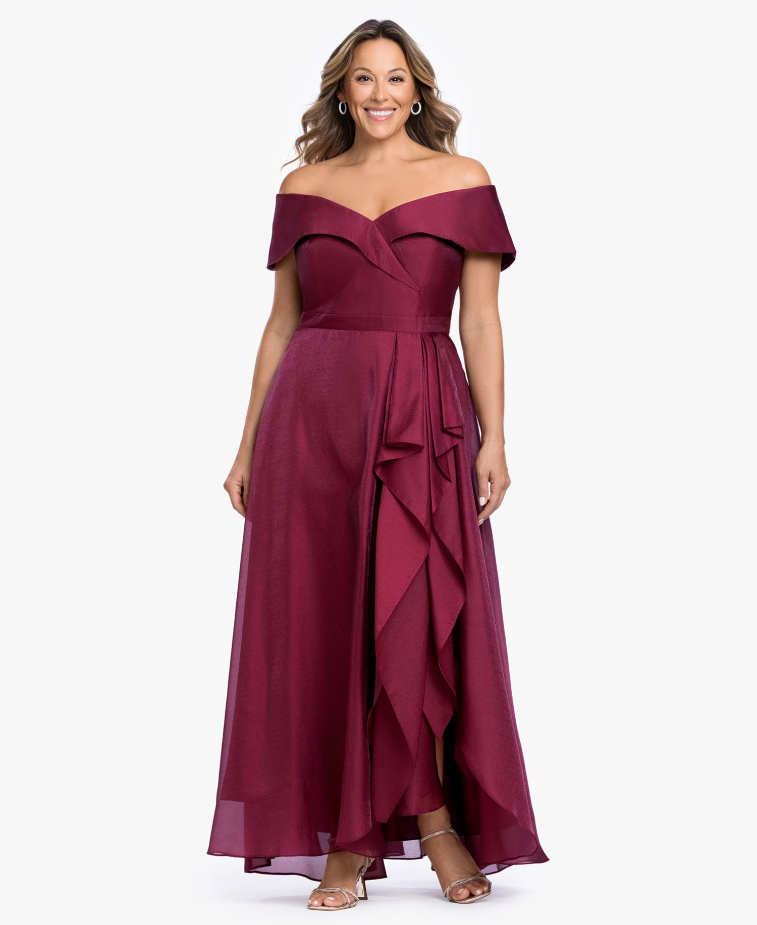 Plus Size Sweetheart Neck Off-The-Shoulder Ruffle Long Dress