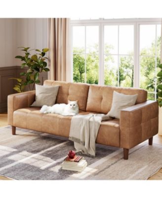 3-Seater Sofa, 83" Wide Faux Leather Sofa with Spring Cushion, Modern Sofa with Deep Seats and 2 Removable Back Cushions for Living Room
