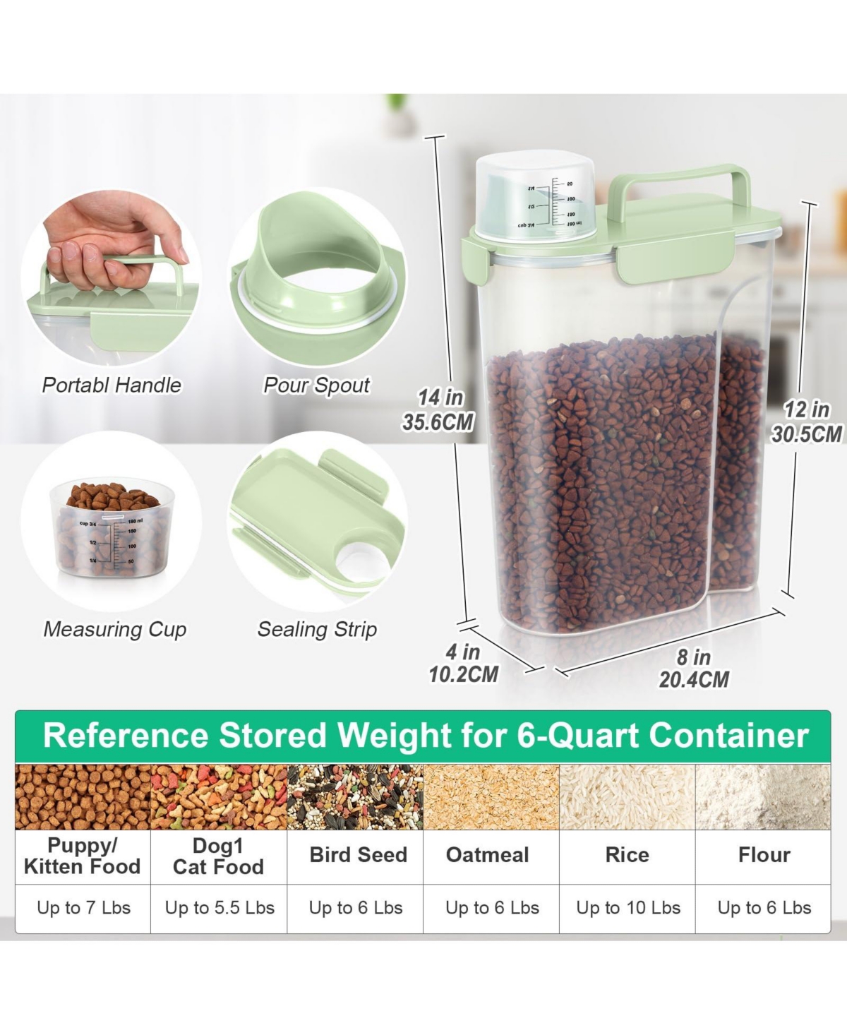Aronkl Airtight Pet Food Storage Container Easy Pour Portable Travel Dispenser