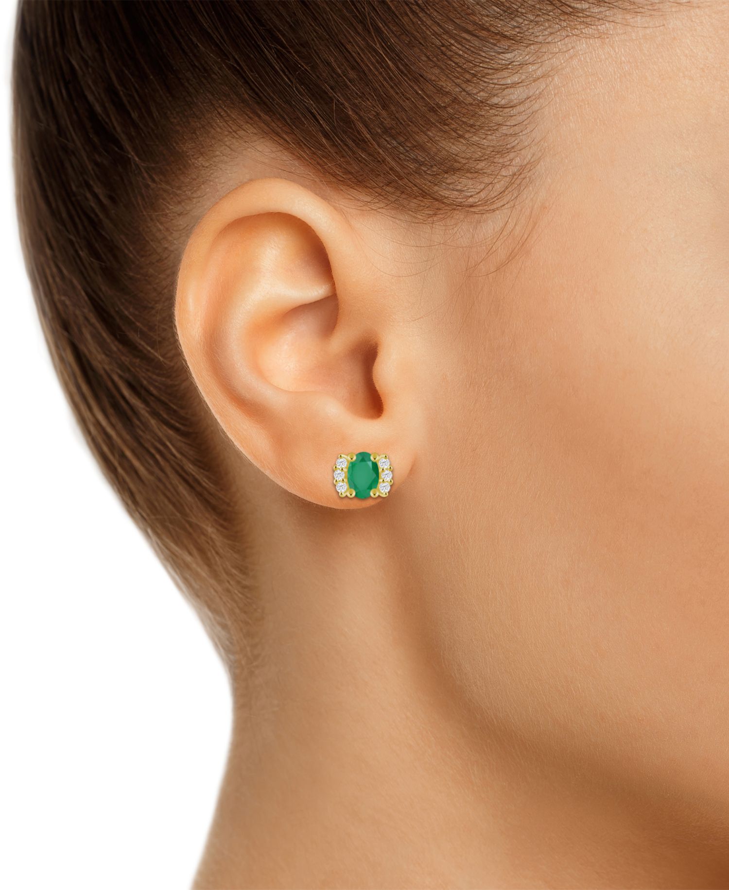 Emerald (1 ct. t.w.) & Diamond (1/6 ct. t.w.) Bracket Stud Earrings in 10k Gold