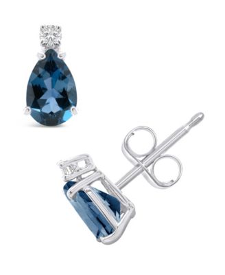 London Blue Topaz (1 ct. t.w.) and Diamond Accent Stud Earrings in 14K Yellow Gold or 14K White Gold