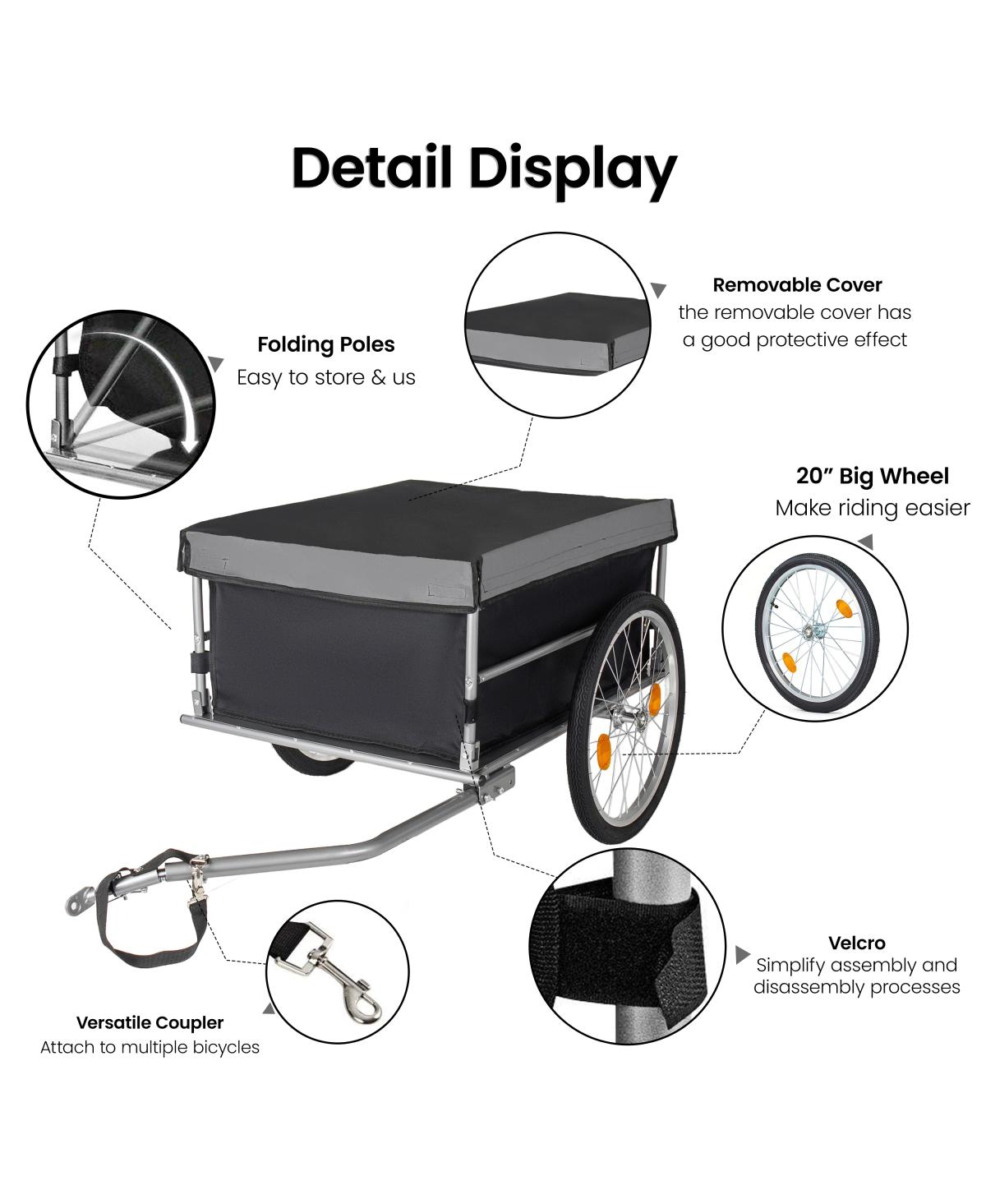Streamdale Furniture Foldable Bicycle Cargo Trailer with 20inch Wheels and Removable Cover