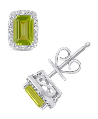 Gemstone and Diamond Accent Stud Earrings in Sterling Silver