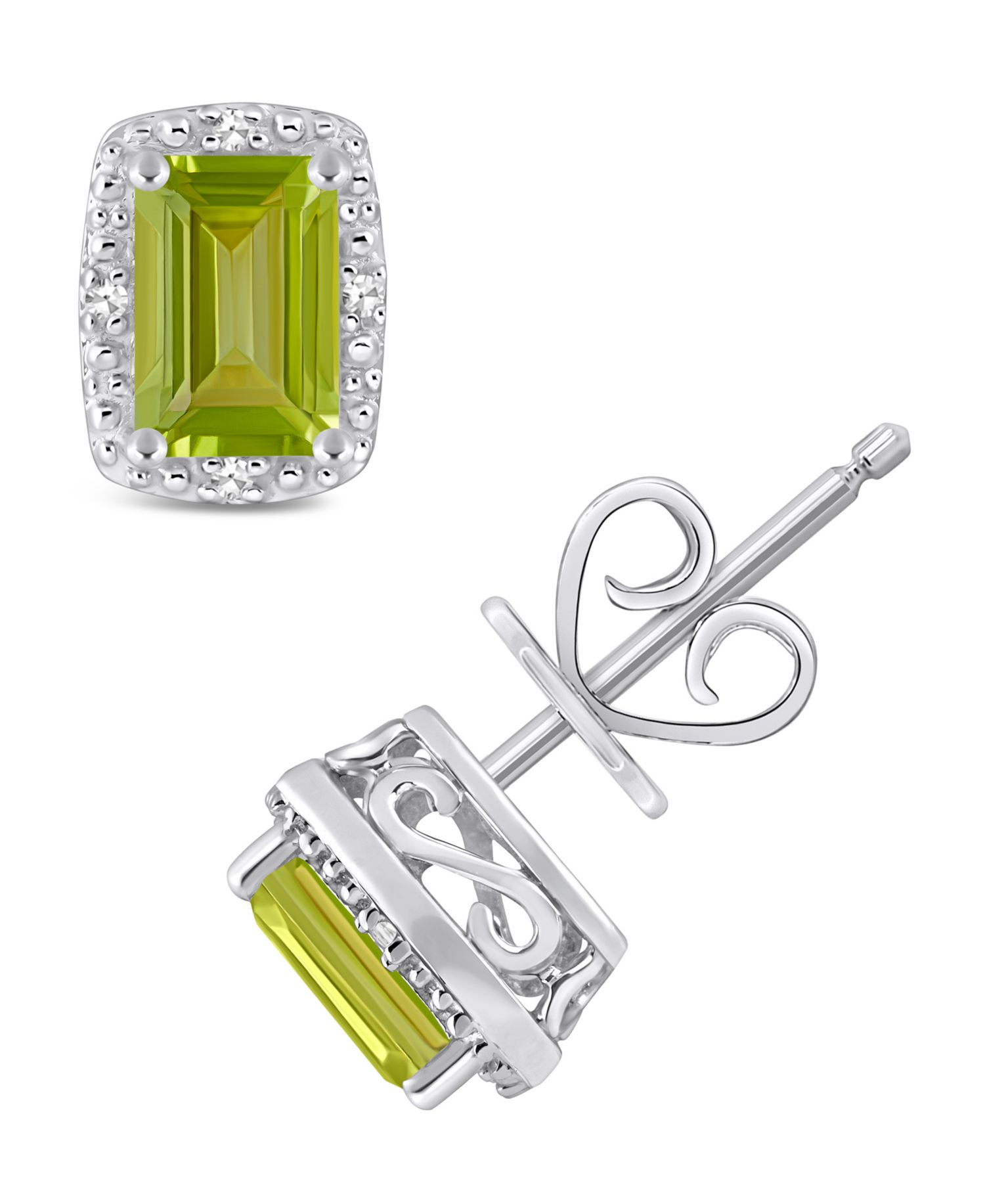 Gemstone and Diamond Accent Stud Earrings in Sterling Silver