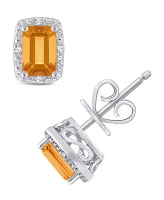 Gemstone and Diamond Accent Stud Earrings in Sterling Silver