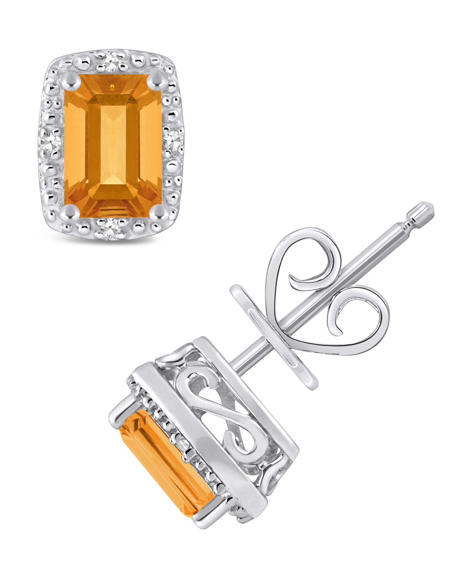 Gemstone and Diamond Accent Stud Earrings in Sterling Silver