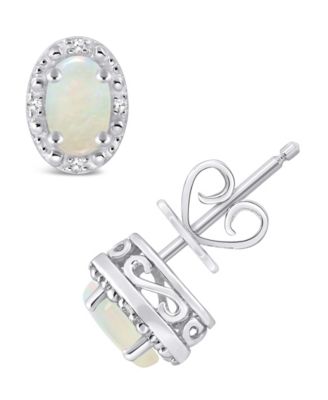 Gemstone and Diamond Accent Stud Earrings in Sterling Silver