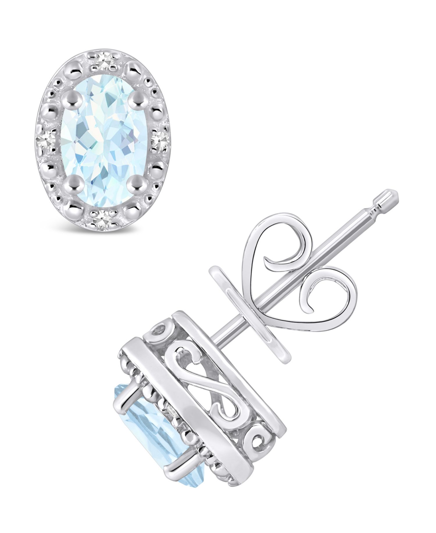 Aquamarine (3/4 ct. t.w.) and Diamond Accent Stud Earrings in Sterling Silver