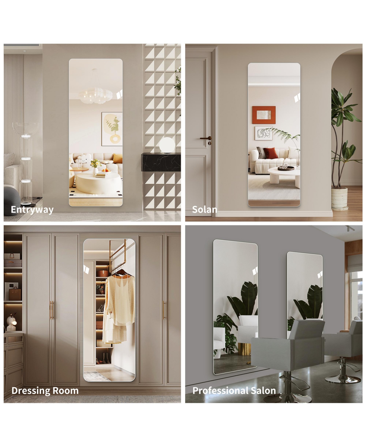 Midola 59 x 16 Inch Rectangular Full-Length Wall Mirror, Copper-Free Silver Glass with Shatter-Resistant Backing for Bedroom and Closet