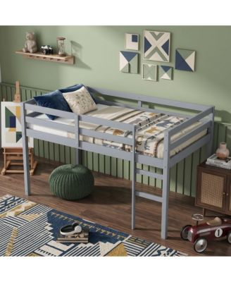 Solid Wooden, Rubber Wooden Twin Loft Bed with Ladder, Bed Platform of Strengthened Slats