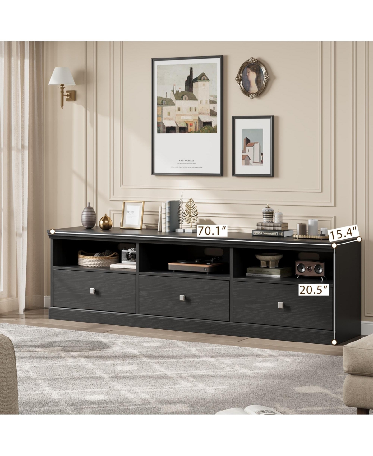 homfan Mid-Century Modern Tv Stand with Storage Drawers, Open Shelves and Cable Management - Durable Wood Entertainment Center Media Console