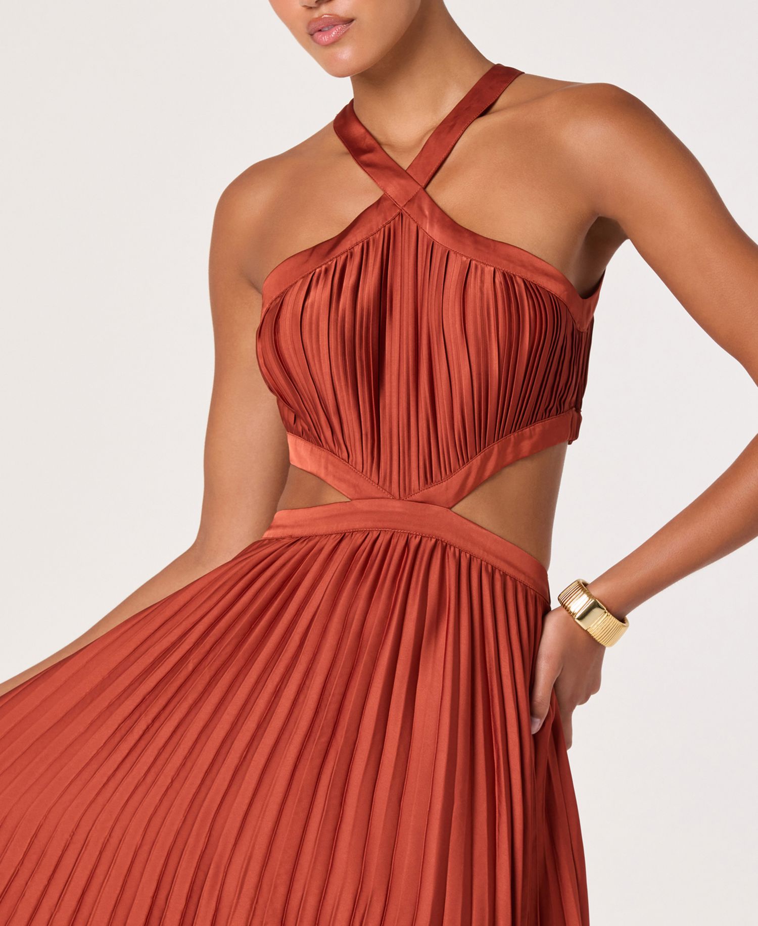 Women's Halter Neck Pleated Midi Dress