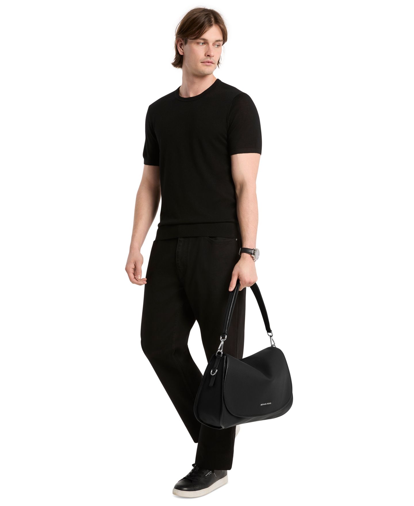 Мужская сумка Michael Kors Holmes Extra-Large Pebbled Leather Convertible Messenger, цвет: Чёрный — фото 4