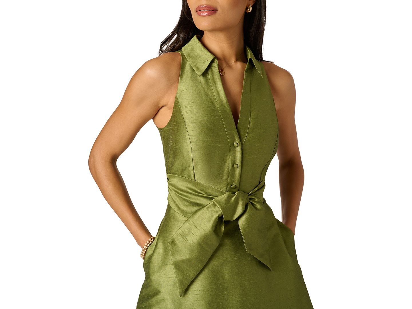 Женское платье Adrianna Papell Tie-Front Midi, цвет: Оливковый — фото 3