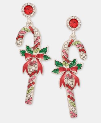Sparkly Candy Cane Holiday Drop Earrings