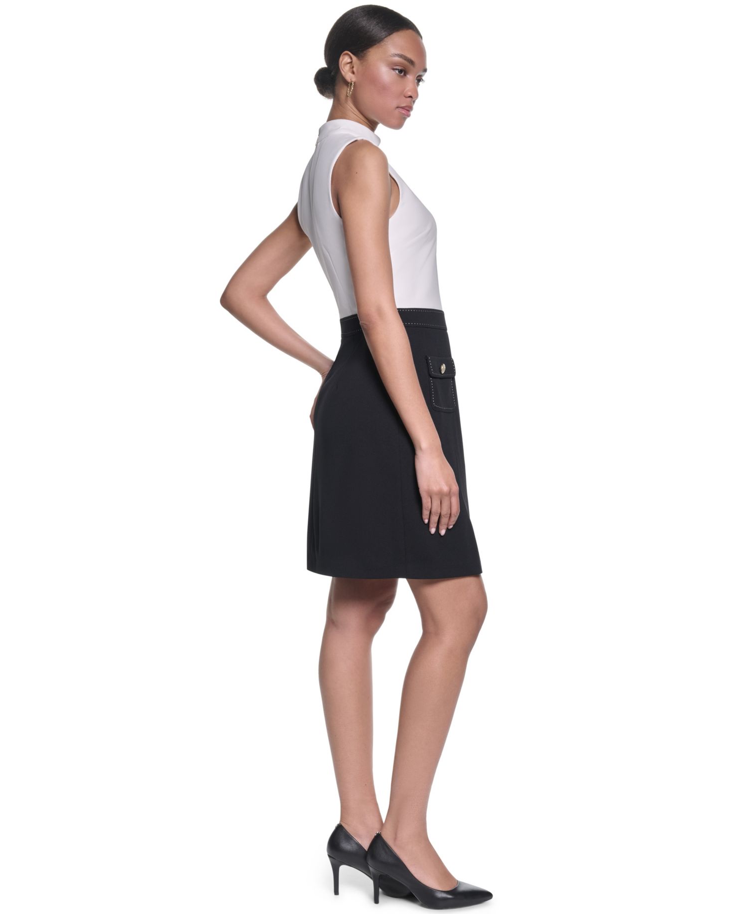 Women's Mock-Neck with Inverted Pleated Skirt Dress
