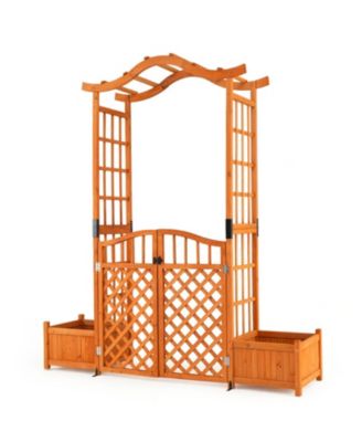 83 in Wooden Garden Arbor with Gate and 2 Side Planter Boxes