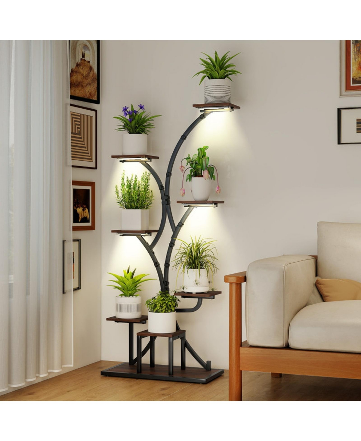 Gouun 8-Tier Corner Metal Plant Stand 58 in Tall with 4-Head Grow Lights