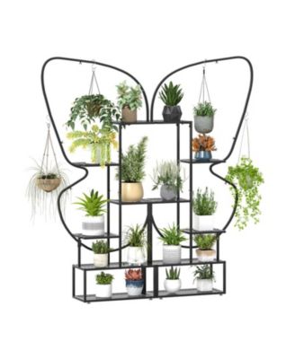 6-Tier Metal Plant Stand Ladder Display Rack with Hanging Hooks