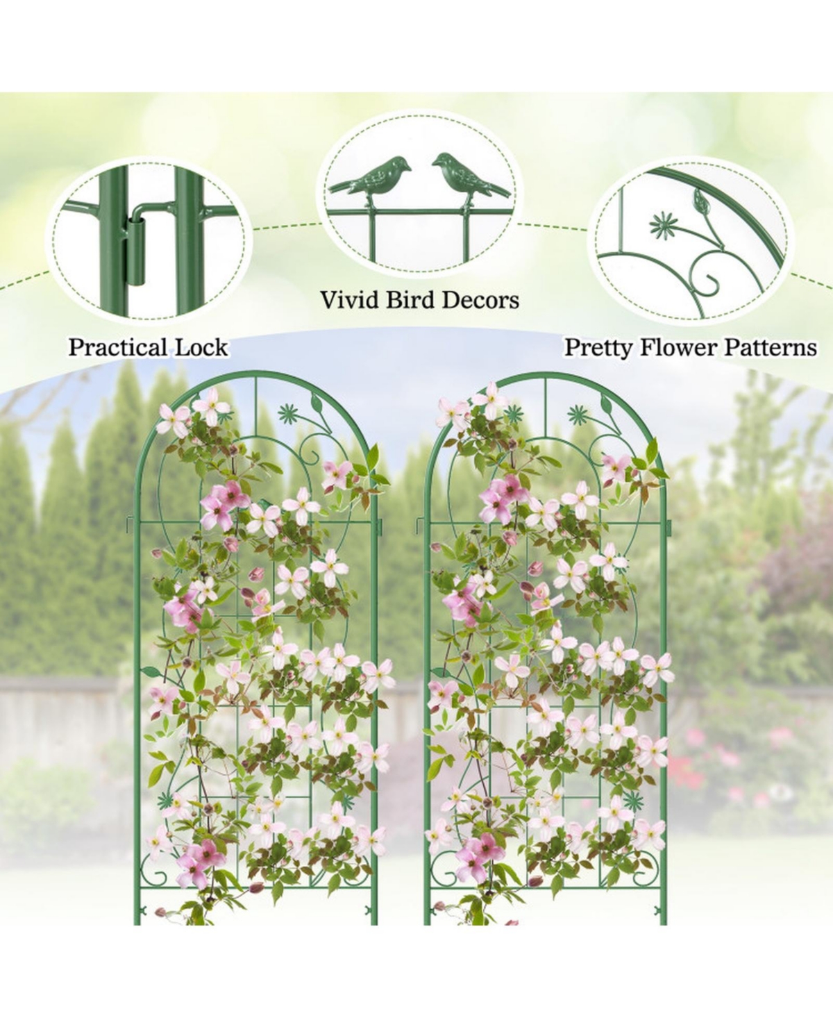 Gouun 86.5-Inch Metal Garden Trellis for Climbing Plants, Set of 2