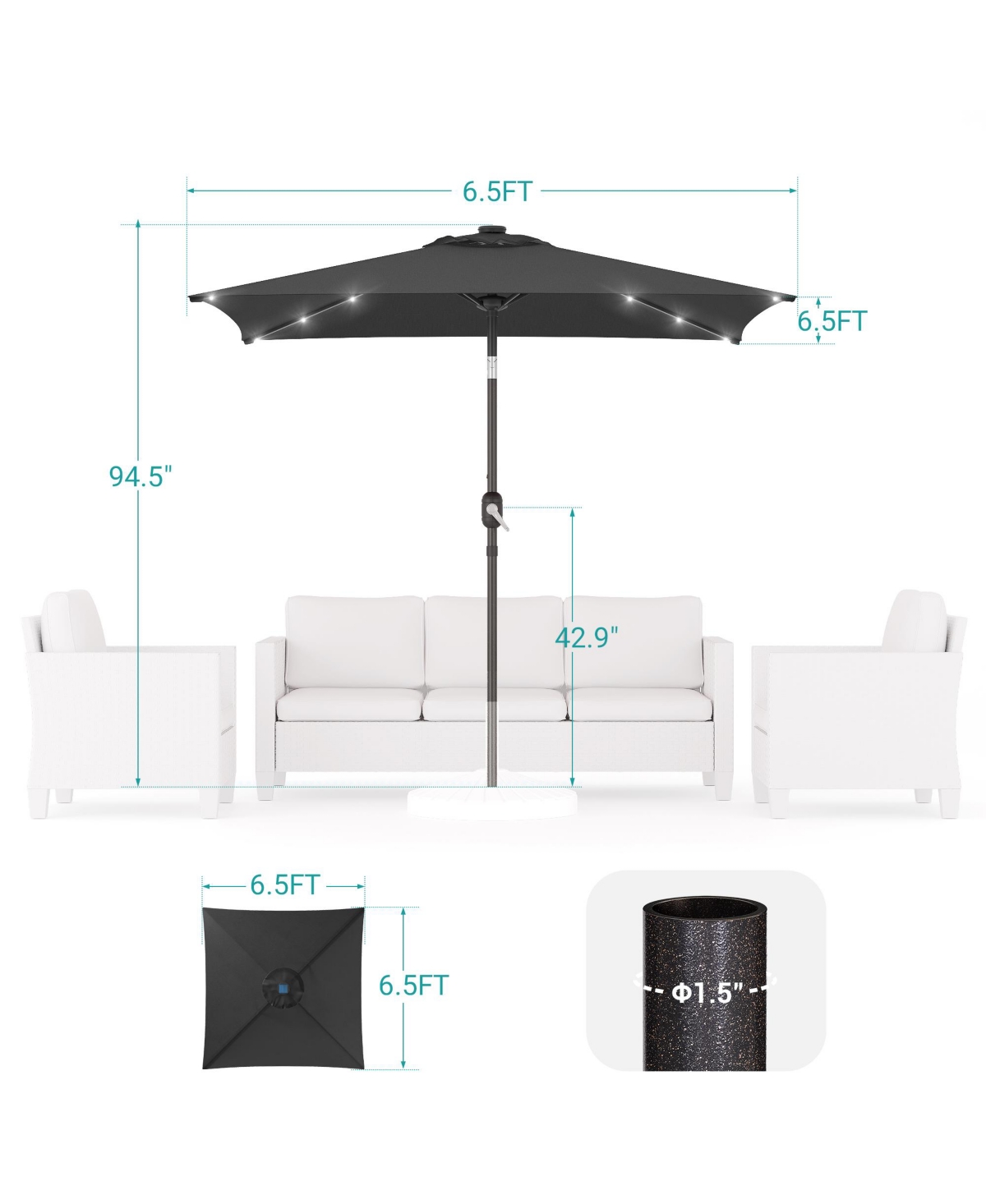 Sonkuki Enhance Your Outdoor Oasis 6.5x6.5Feet LEDSquare Patio Umbrella - Stylish, Durable, And Sun-Protective