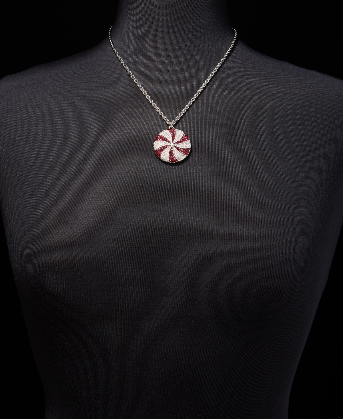 Holiday Lane Silver-Tone Peppermint Pendant Necklace, Macy's Exclusive